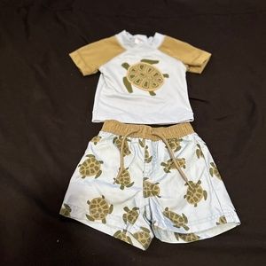 Gymboree Turtle Swim Set- 3-6 months shirt & shorts